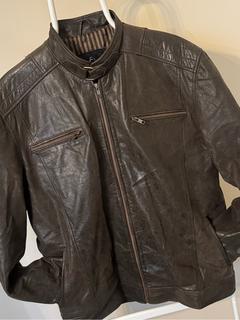 Men's Dark Brown Leather Bomber Jacket